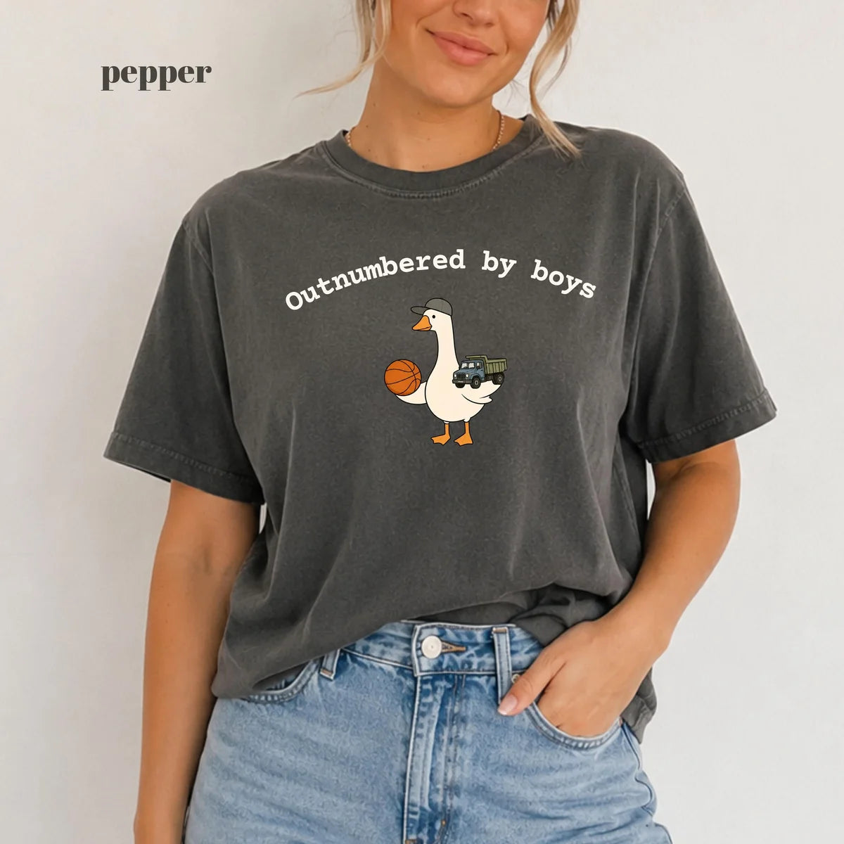 Pepper Comfort Colors 1717 T-shirt with Outnumbered By Boys design