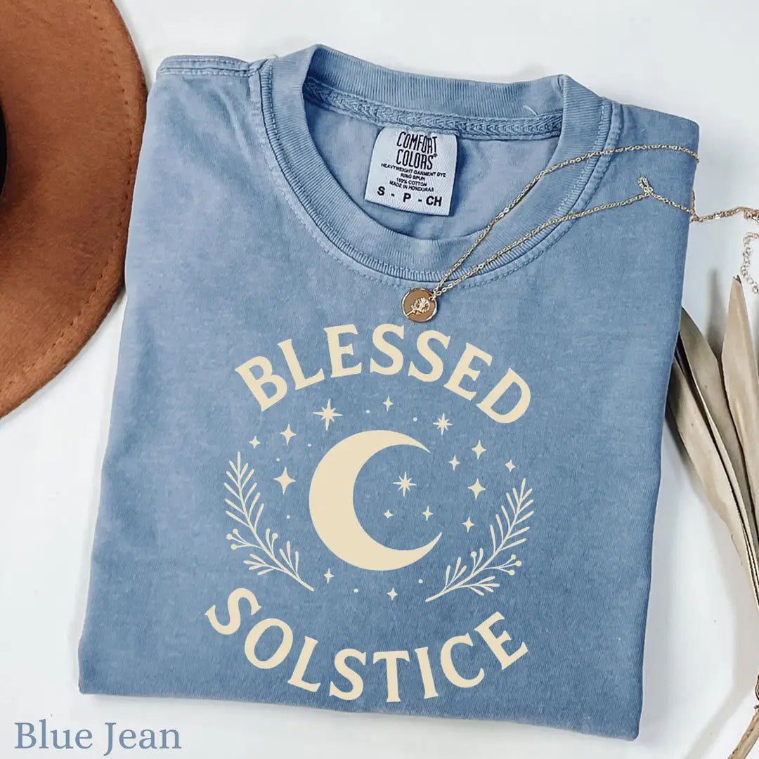 Blue Jean Comfort Colors 1717 T-shirt with Winter Solstice design, alternate product view.