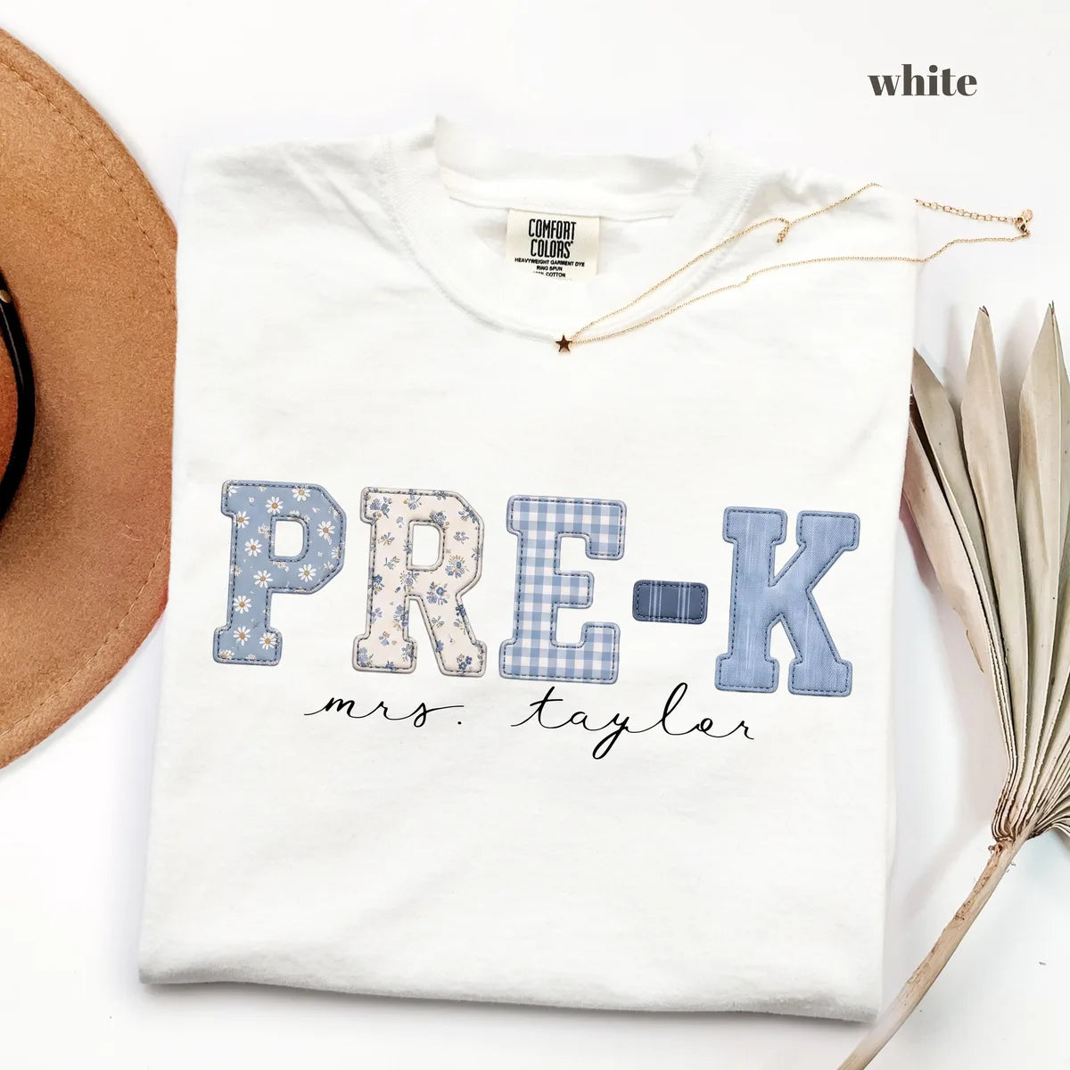 White Comfort Colors 1717 T-shirt with Pre K Teacher design