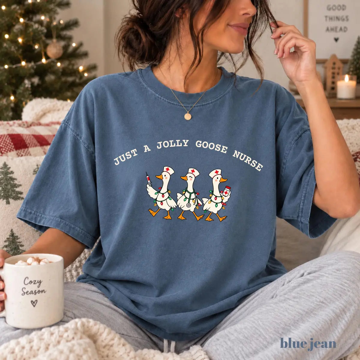 Comfort Colors 1717 T-shirt with Jolly Goose Christmas Nurse design alternate view view 2