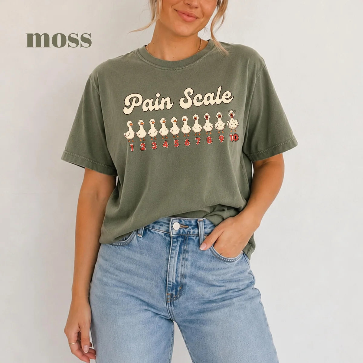 Moss Comfort Colors 1717 T-shirt with Pain Scale design