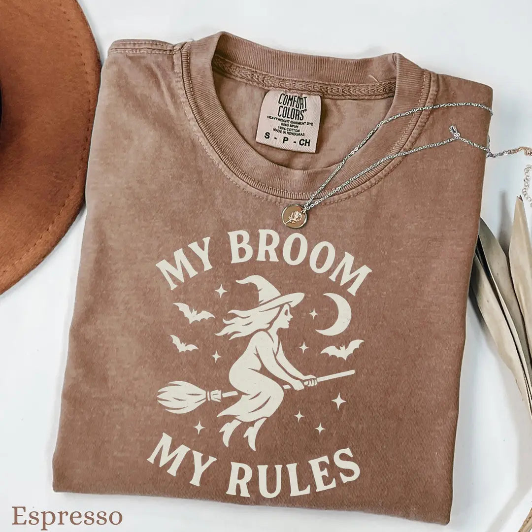 My Broom My Rules - Witch Halloween Comfort Colors T-Shirt alternate product view in Espresso.