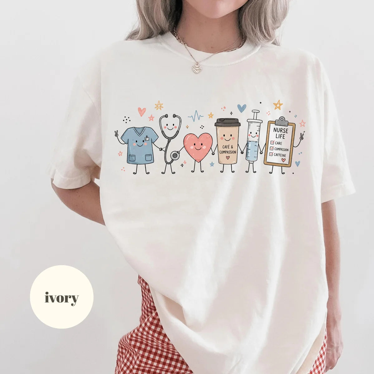 Ivory Comfort Colors 1717 T-shirt with Nurse Life design