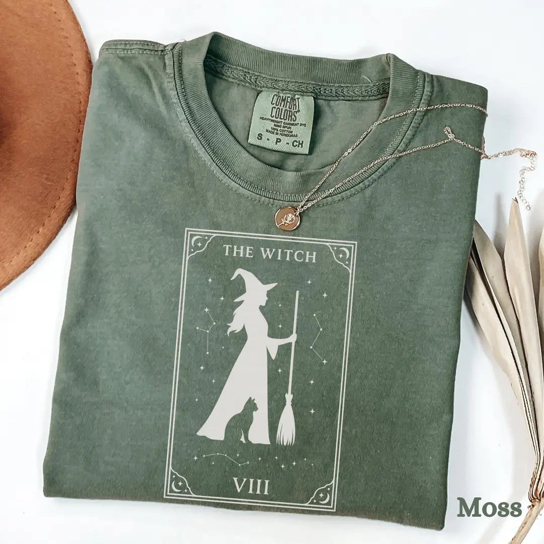 Witch Comfort Colors T-Shirt alternate product view in Moss.