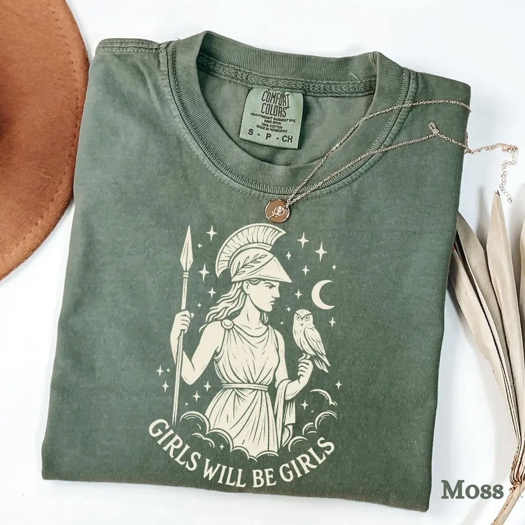 Moss Comfort Colors 1717 T-shirt with Girls Will Be Girls design, alternate product view.