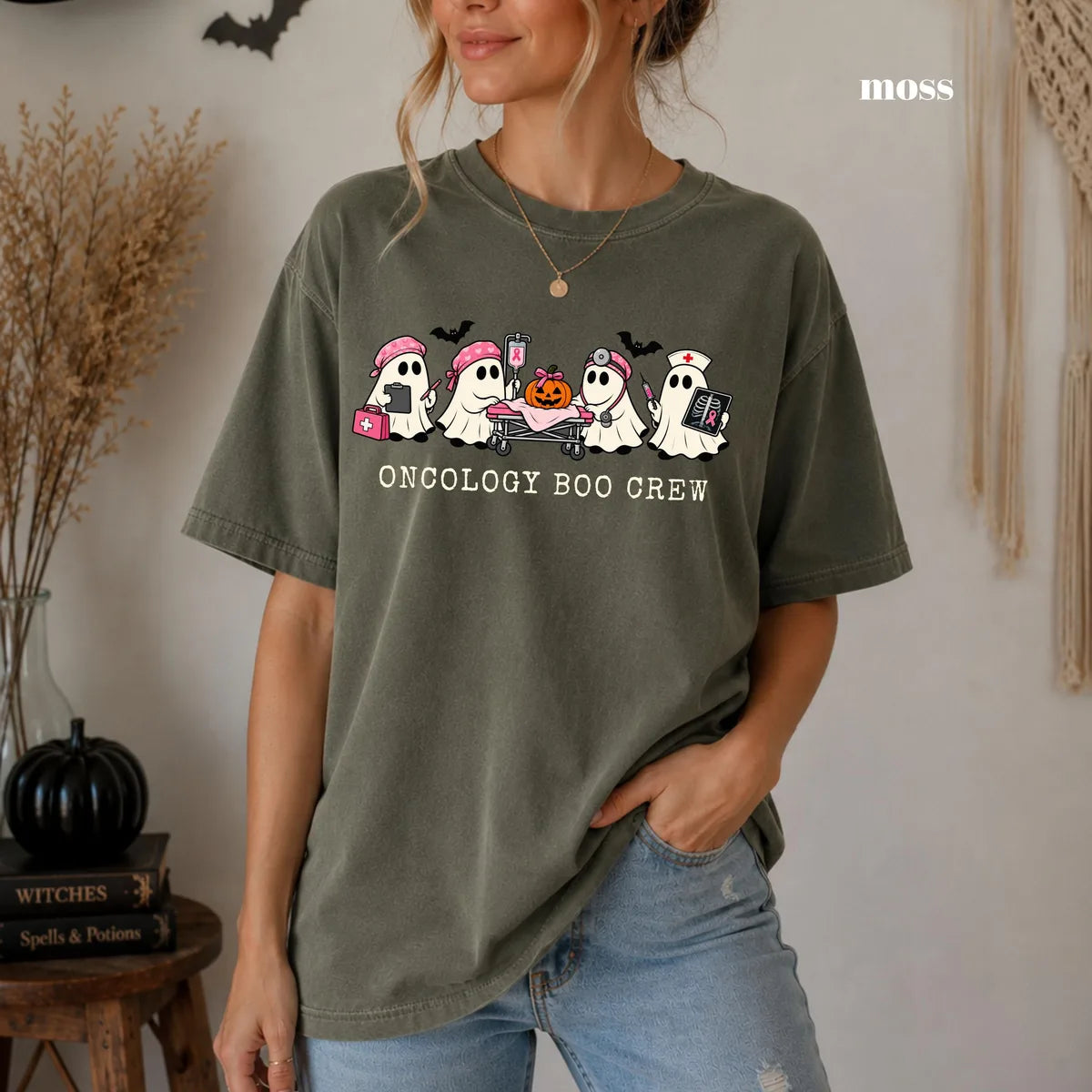 Moss Comfort Colors 1717 T-shirt with Oncology Nurse Halloween design view 3