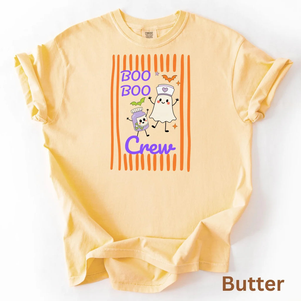 Boo Boo Crew Nurse Halloween Comfort Colors T-Shirt alternate product view in Butter.