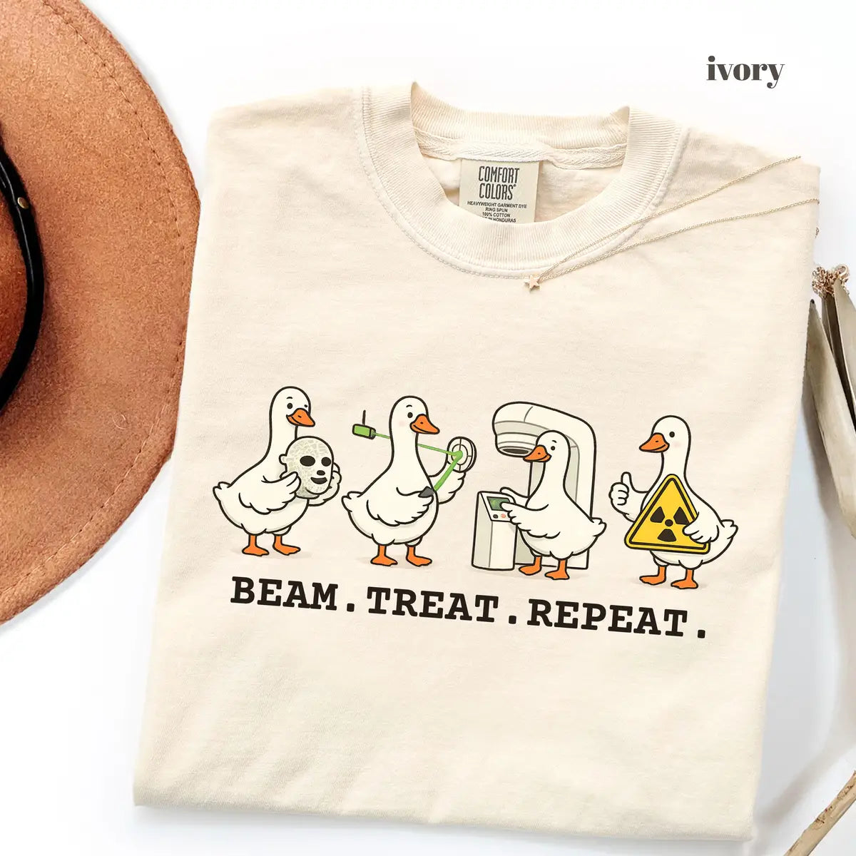 Ivory Comfort Colors 1717 T-shirt with Beam Treat Repeat design