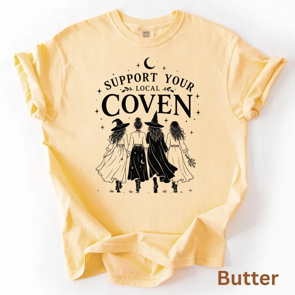 Support Your Local Coven - Witch Group Comfort Colors T-Shirt alternate product view in Butter.