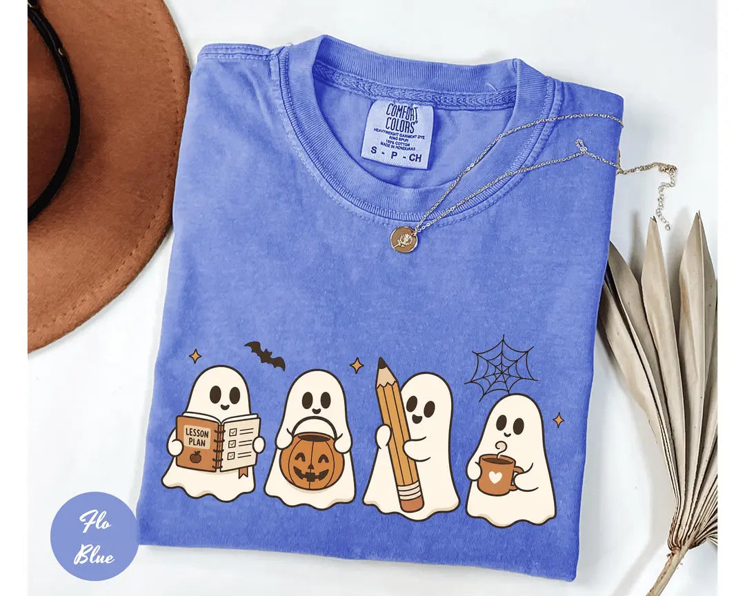 Comfort Colors 1717 T-shirt with Halloween Teacher Ghost design alternate view view 4
