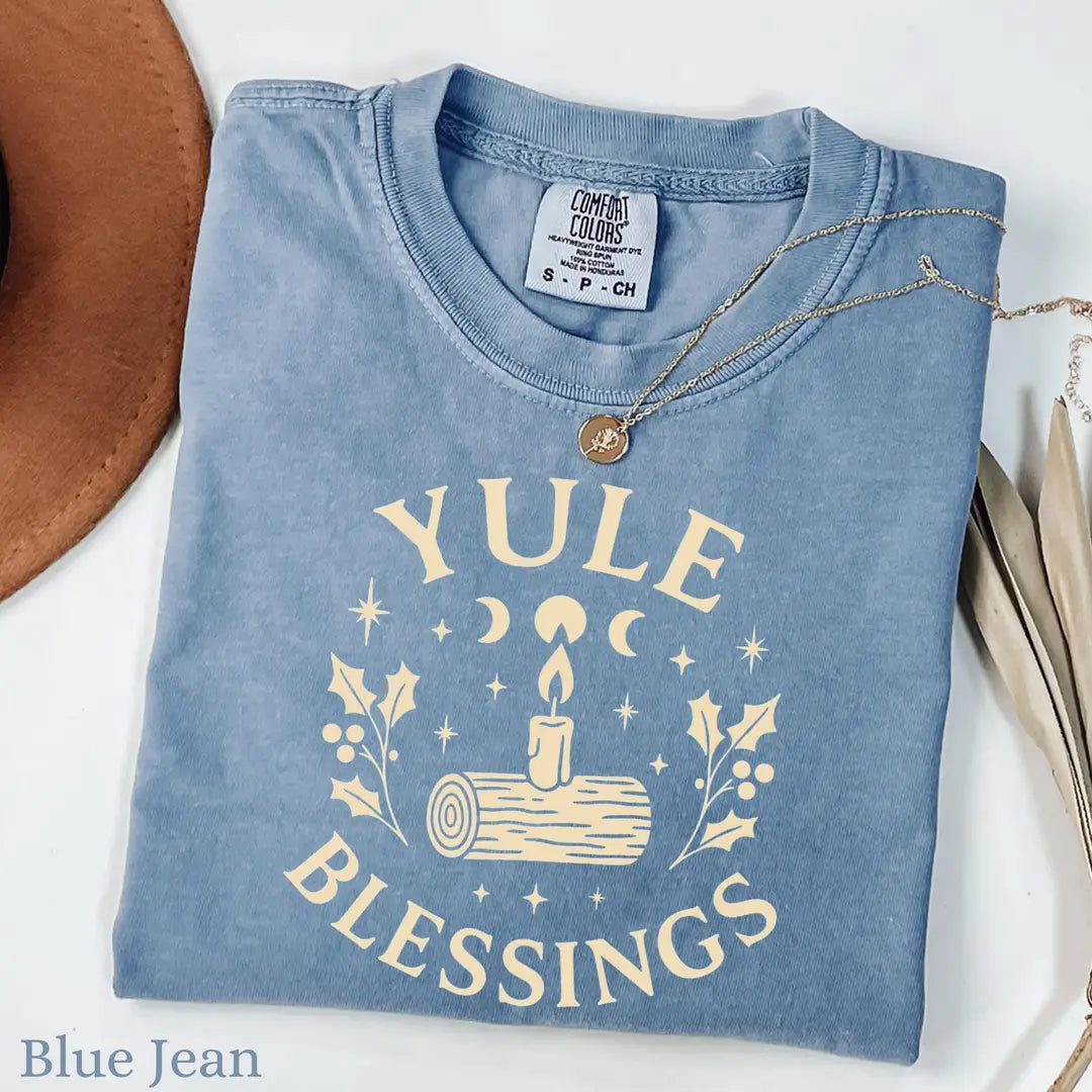 Blue Jean Comfort Colors 1717 T-shirt with Winter Solstice design, alternate product view.
