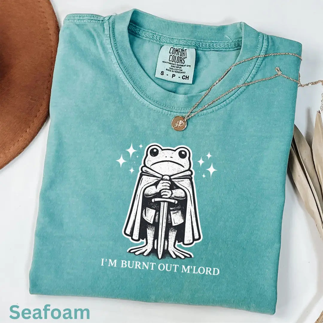 Seafoam Comfort Colors 1717 T-shirt with Im Burnt Out MLord design, alternate product view.