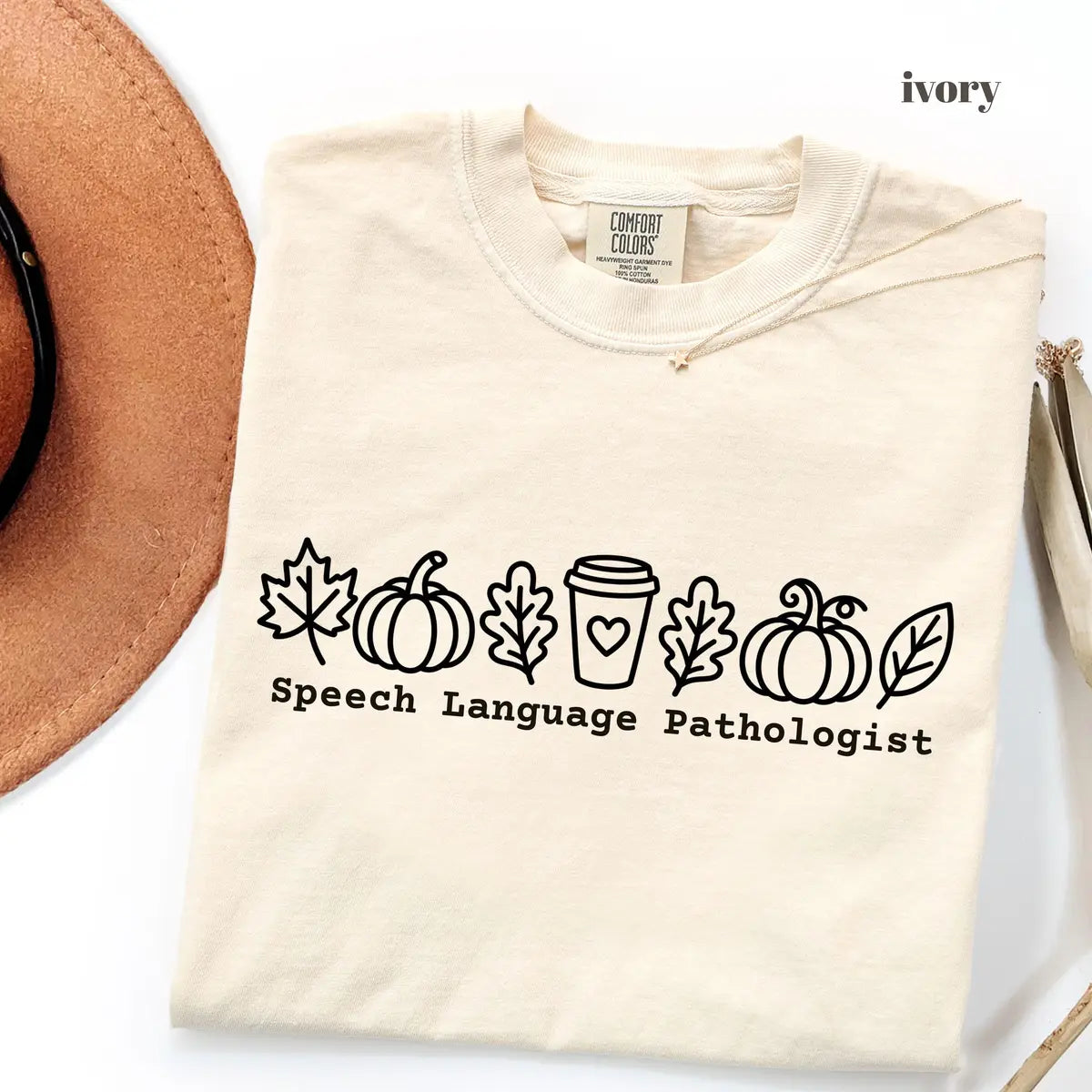 Ivory Comfort Colors 1717 T-shirt with Fall SLP design