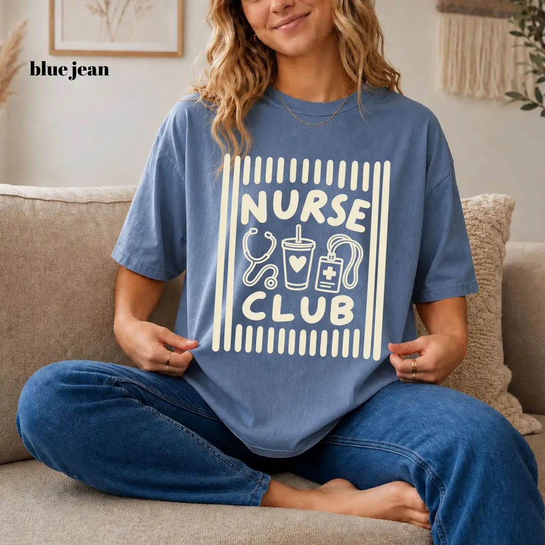 Blue Jean Comfort Colors 1717 T-shirt with Nurse Club design