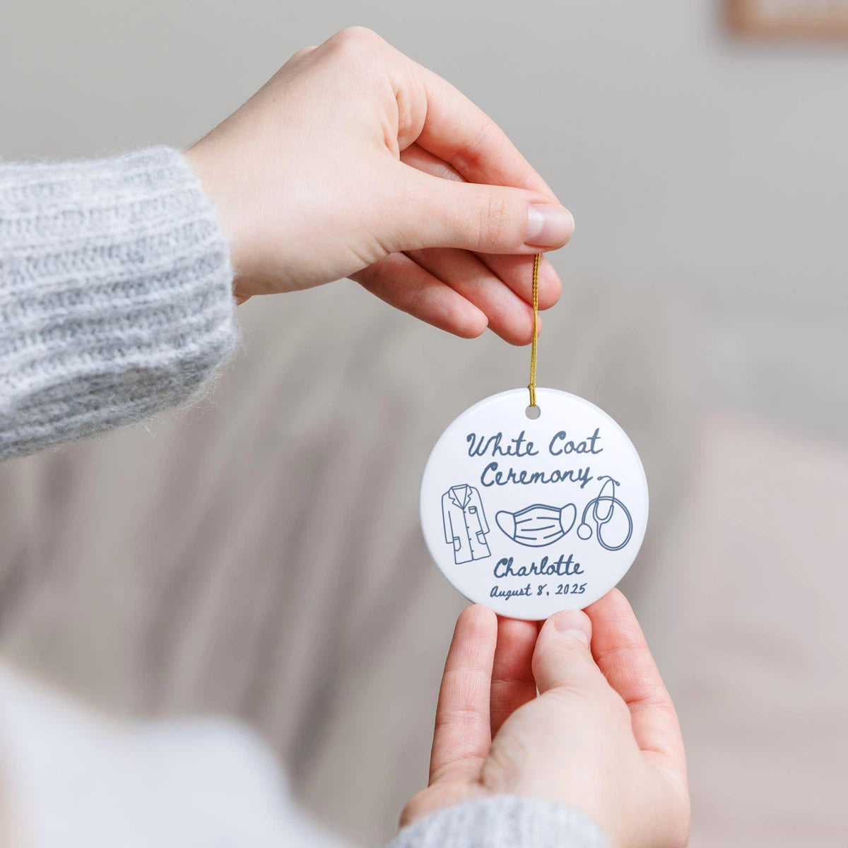 Additional view of a White Coat Ceremony personalized ceramic ornament.