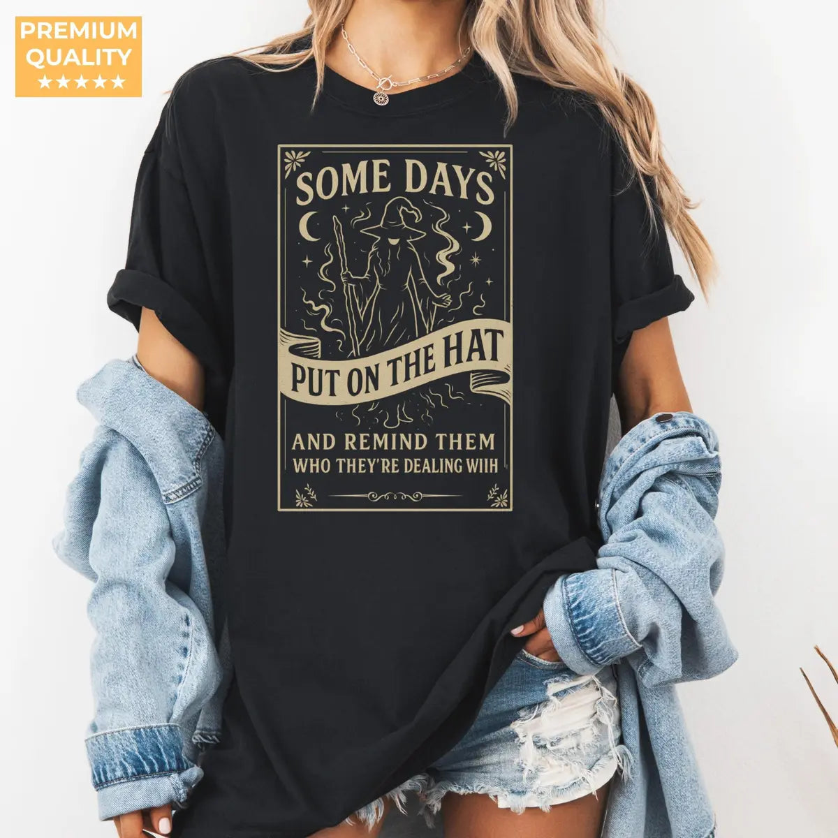Some Days Put On the Hat - Gothic Witch Comfort Colors T-Shirt alternate product view in Black.