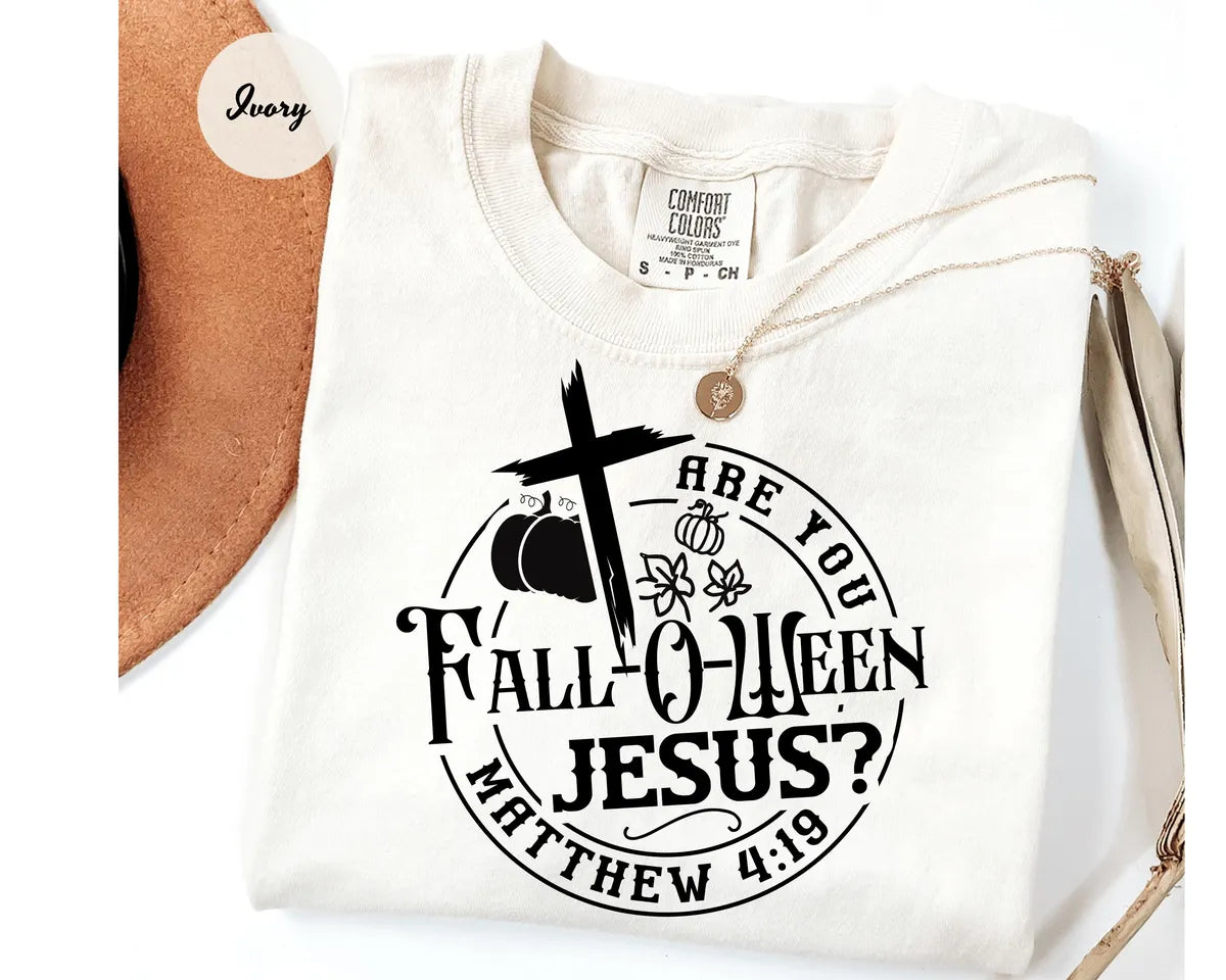 Ivory Comfort Colors 1717 T-shirt with Are You Fall-o-ween Jesus design