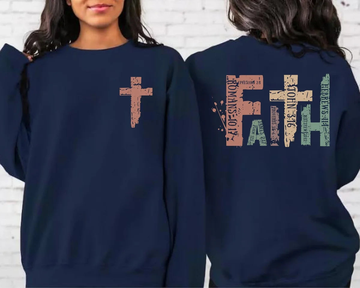 Crewneck sweatshirt with Christian design, alternate product view.