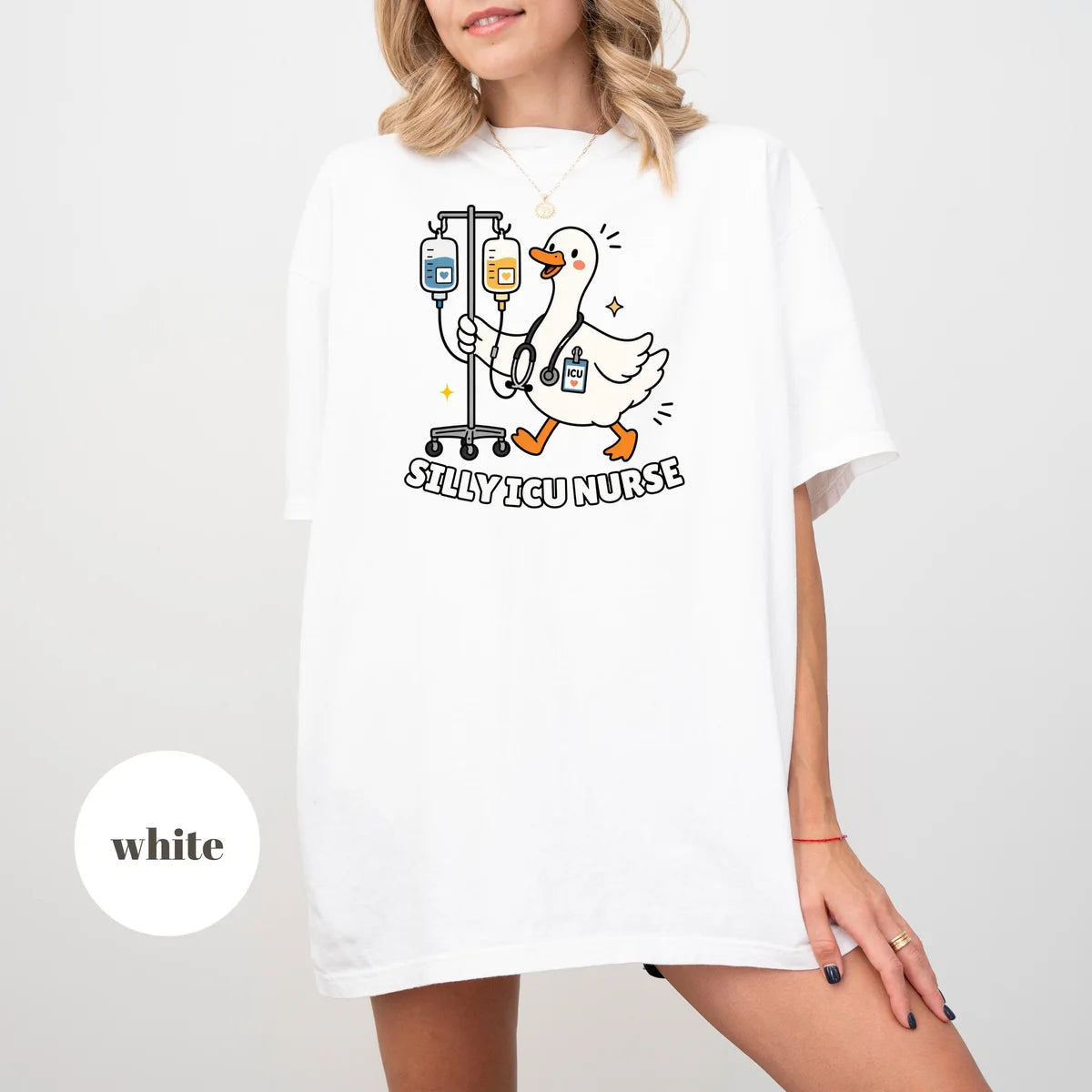 White Comfort Colors 1717 T-shirt with Silly ICU Nurse design