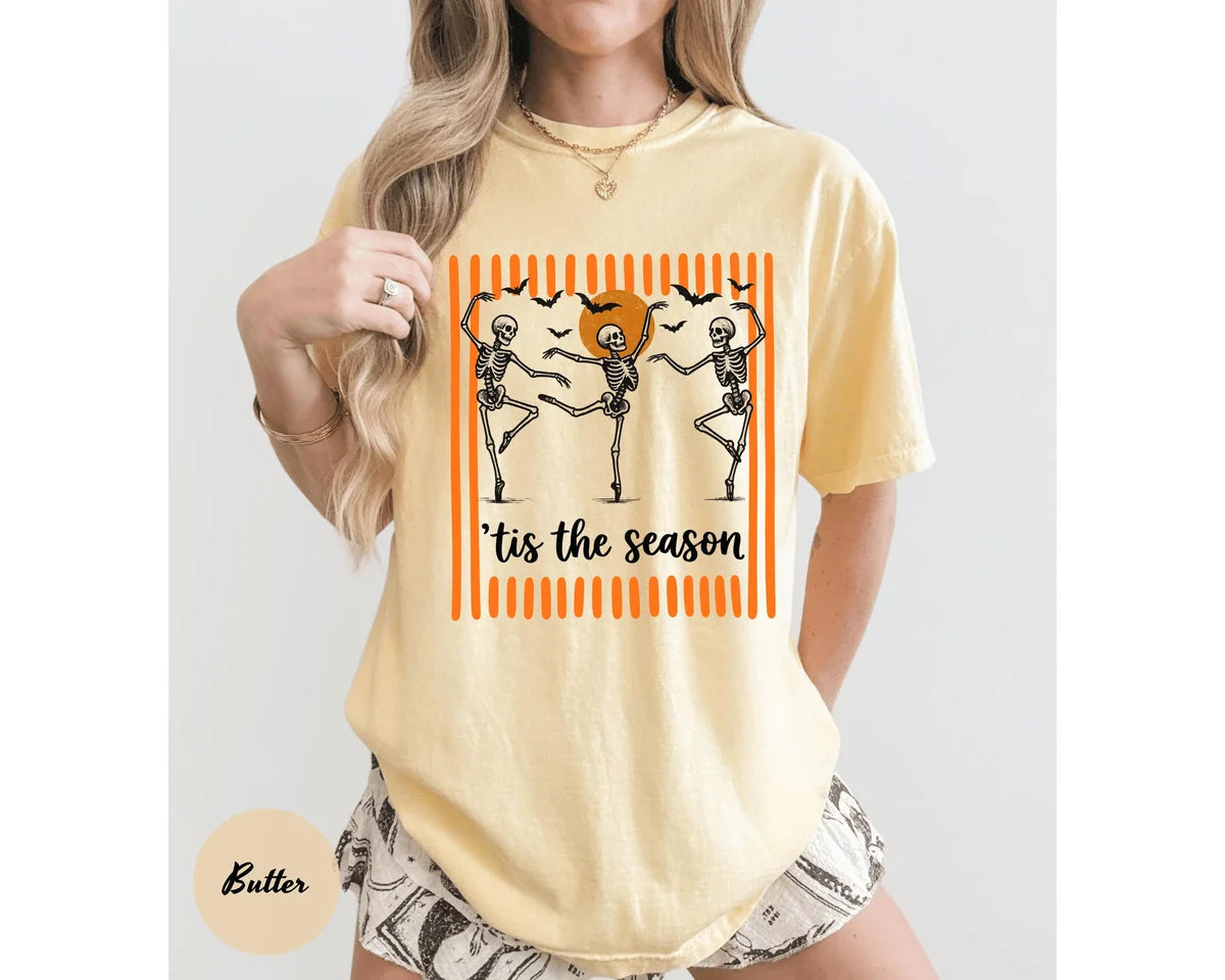 Butter Comfort Colors 1717 T-shirt with Dancing Skeleton design