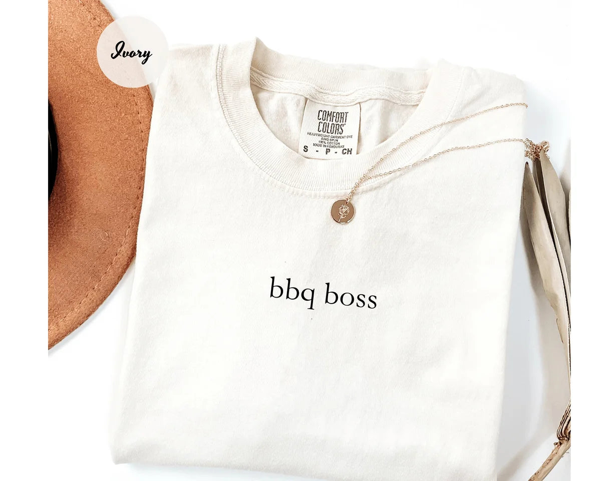 Ivory Comfort Colors 1717 T-shirt with BBQ Boss Dad design
