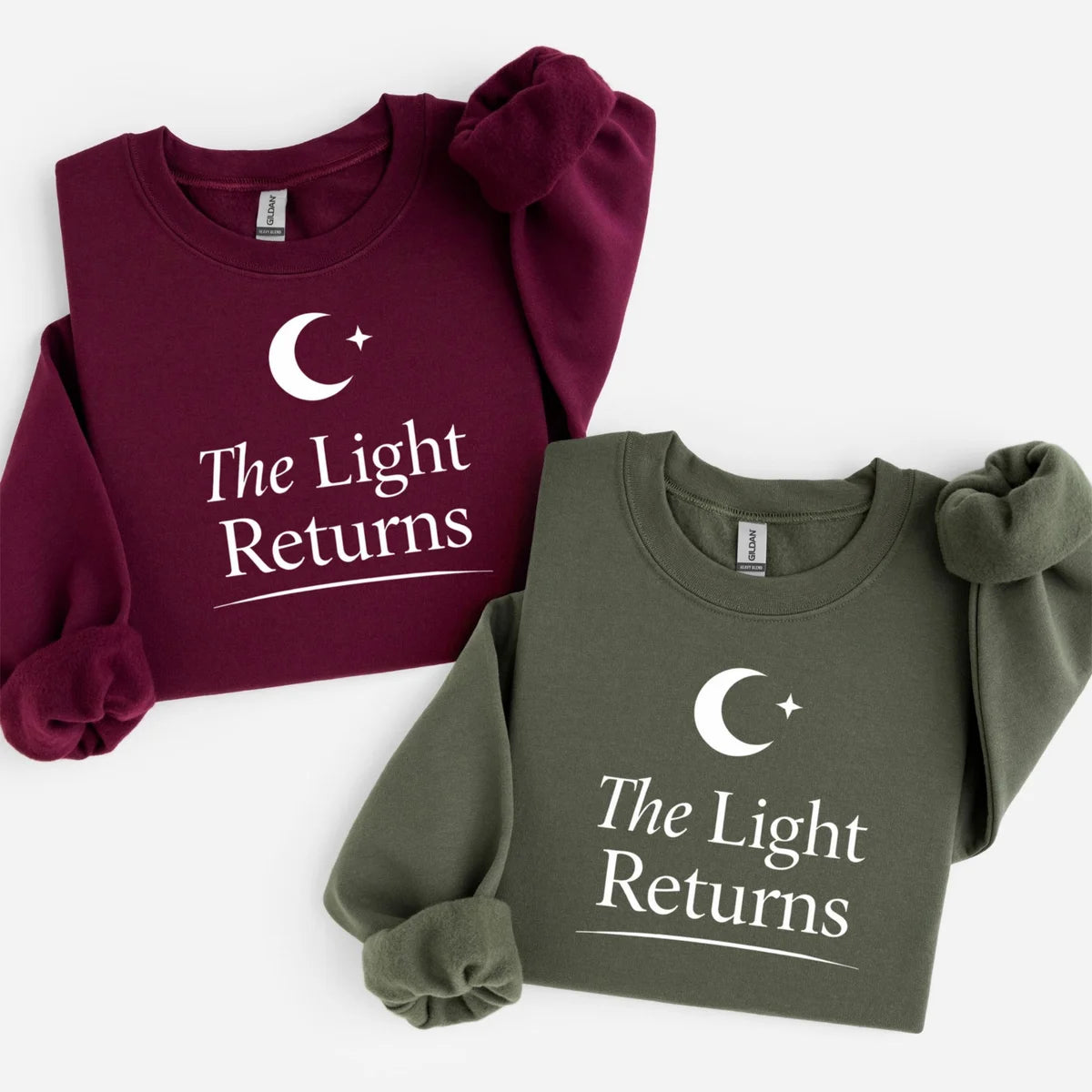 Crewneck sweatshirt with The Light Returns design, alternate product view.