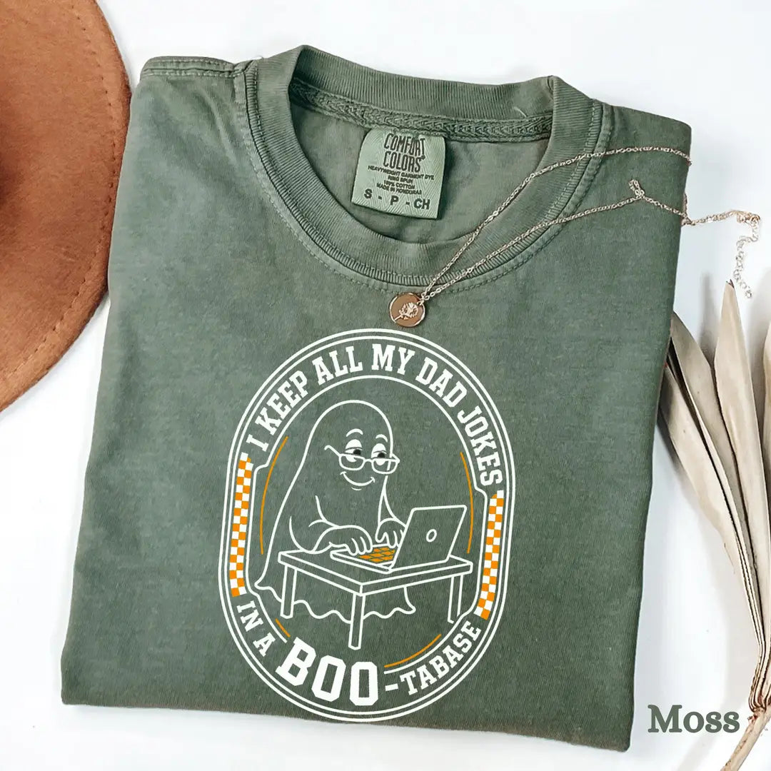 Funny Dad Joke Halloween Comfort Colors T-Shirt alternate product view in Moss.