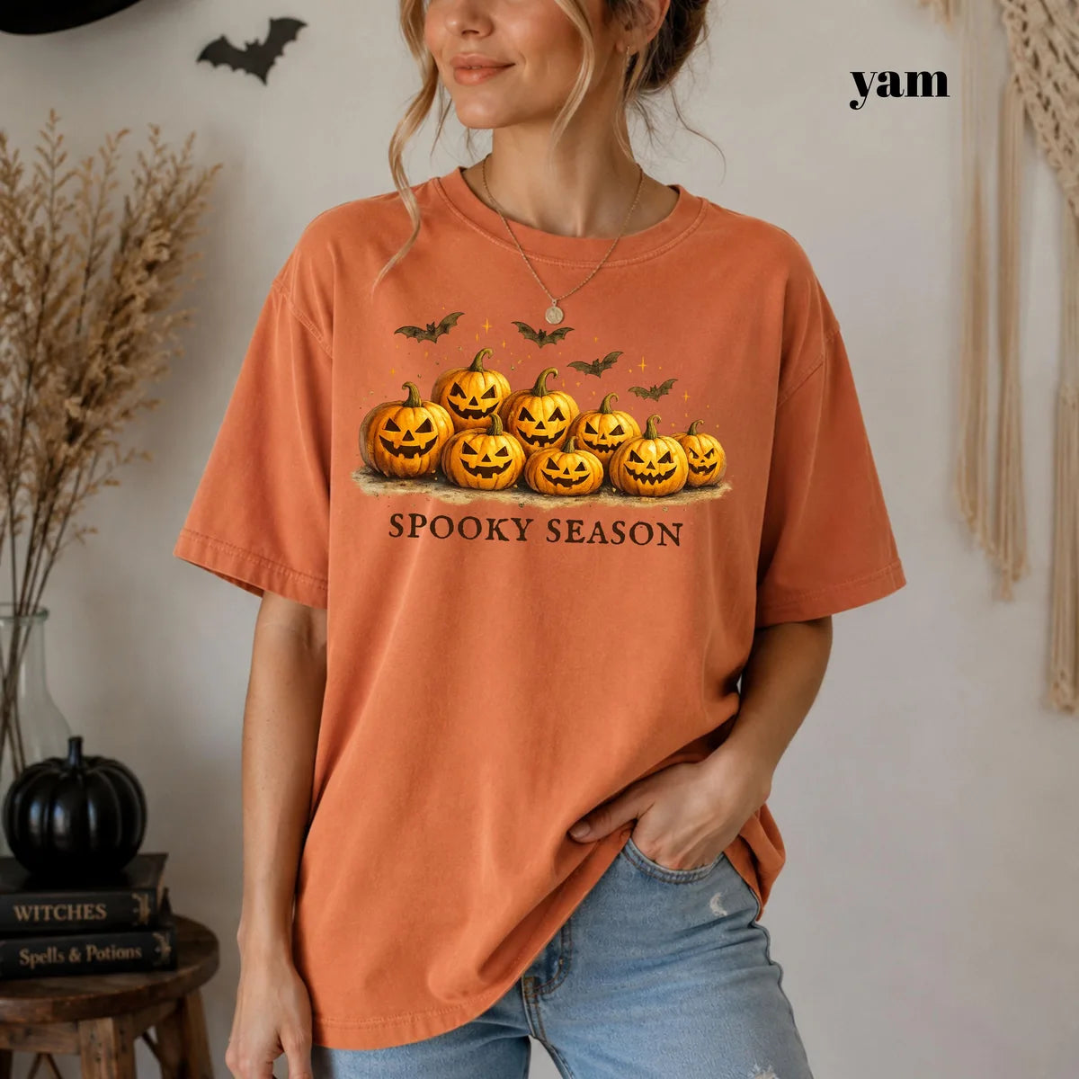 Yam Comfort Colors 1717 T-shirt with Spooky Season Pumpkin design
