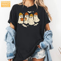 Cozy Beanie Ghosts - Fall Halloween Comfort Colors T-Shirt alternate product view in Black.