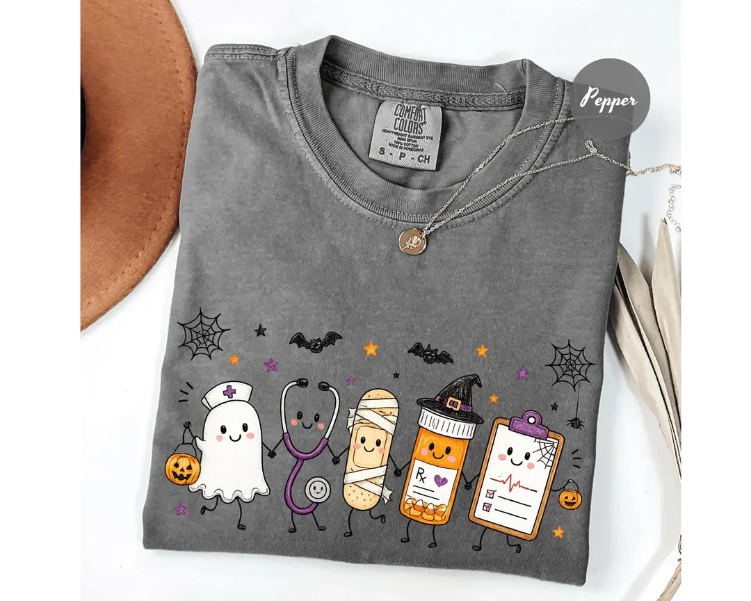 Comfort Colors 1717 T-shirt with Halloween Nurse Doodle design alternate view view 3