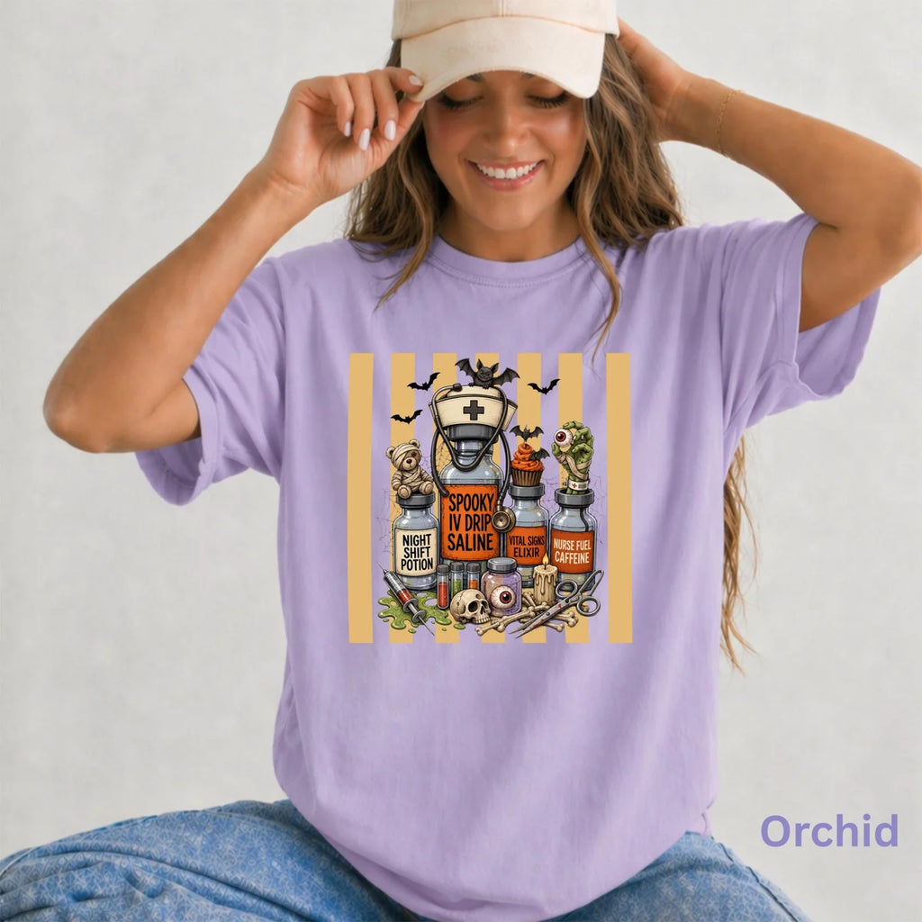 Nurse Halloween Potion Bottles Comfort Colors T-Shirt alternate product view.