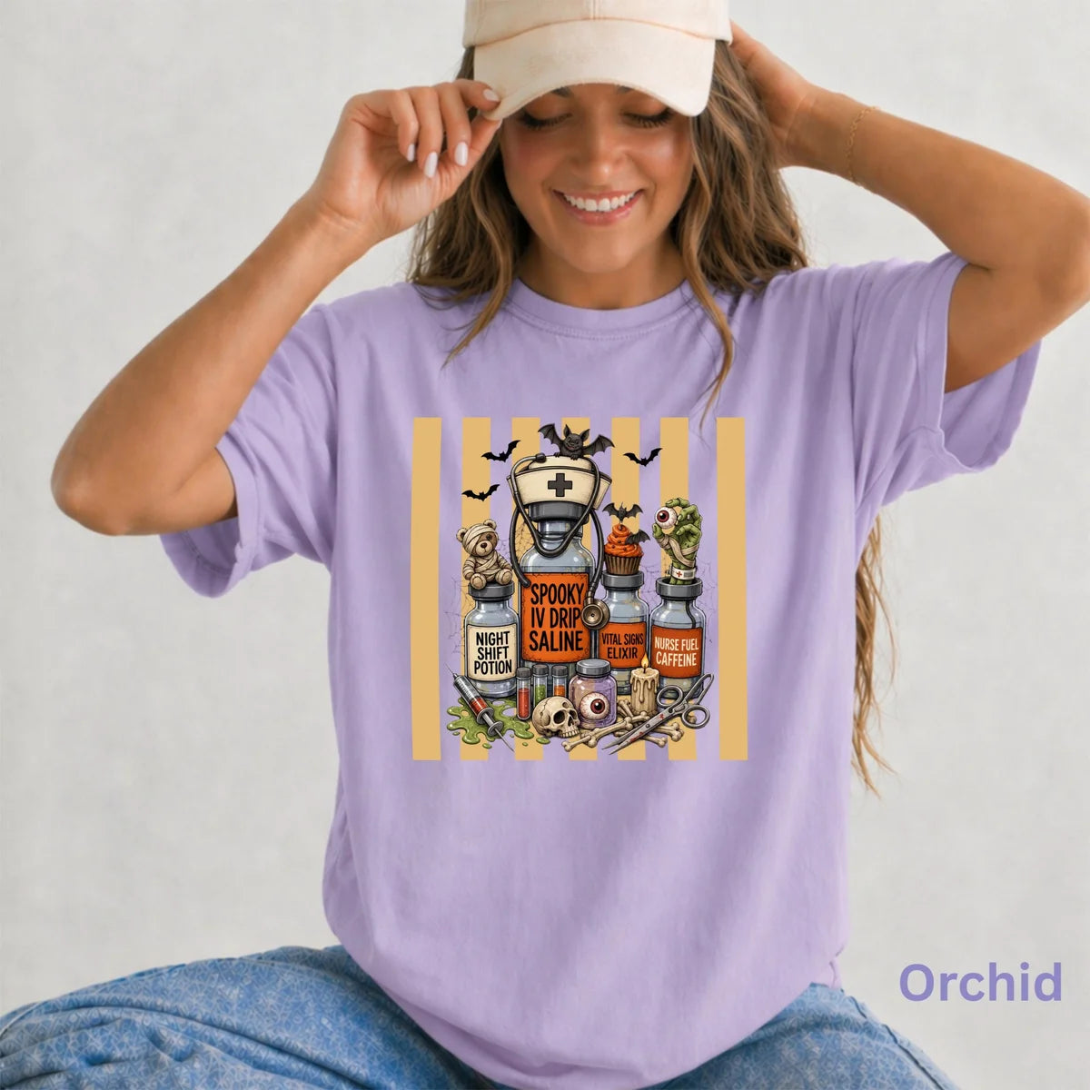 Nurse Halloween Potion Bottles Comfort Colors T-Shirt alternate product view.