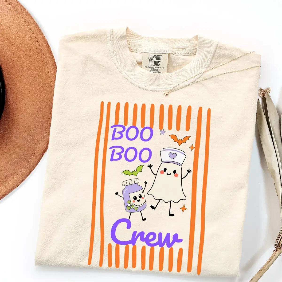 Boo Boo Crew Nurse Halloween Comfort Colors T-Shirt alternate product view in Ivory.