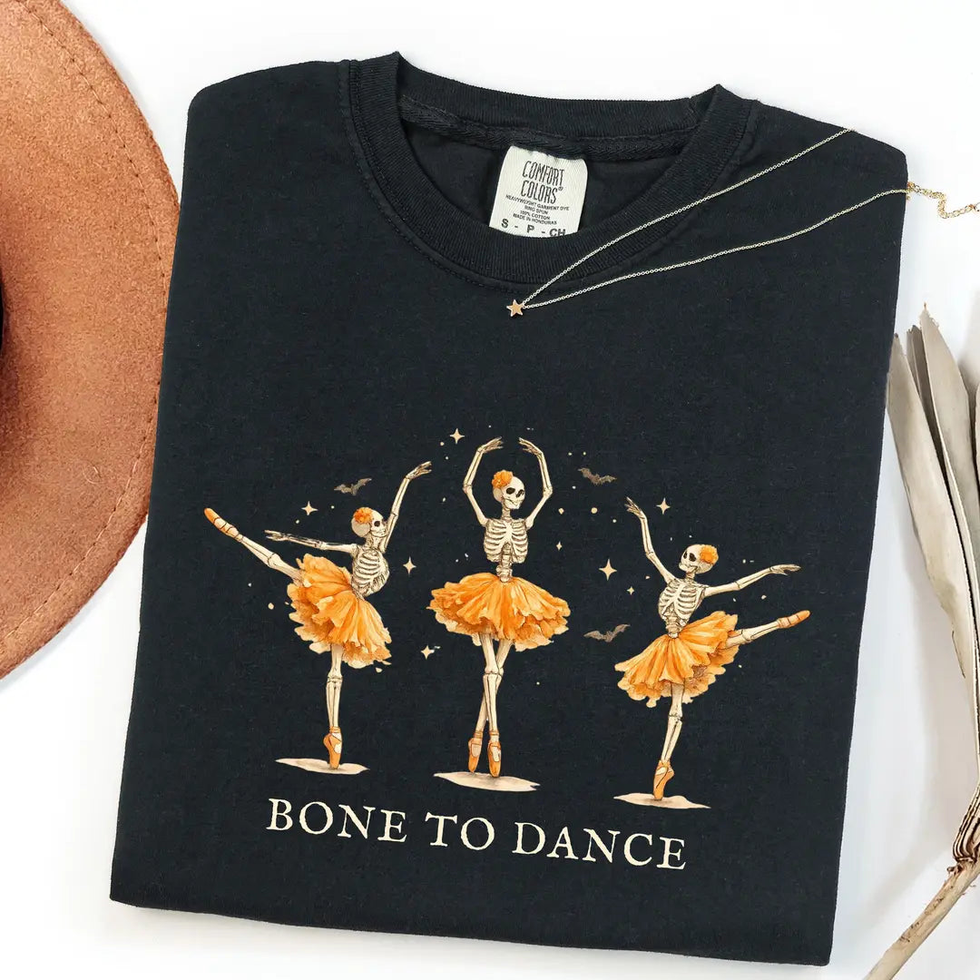 Black CF Comfort Colors 1717 T-shirt with Bone To Dance design worn by a model