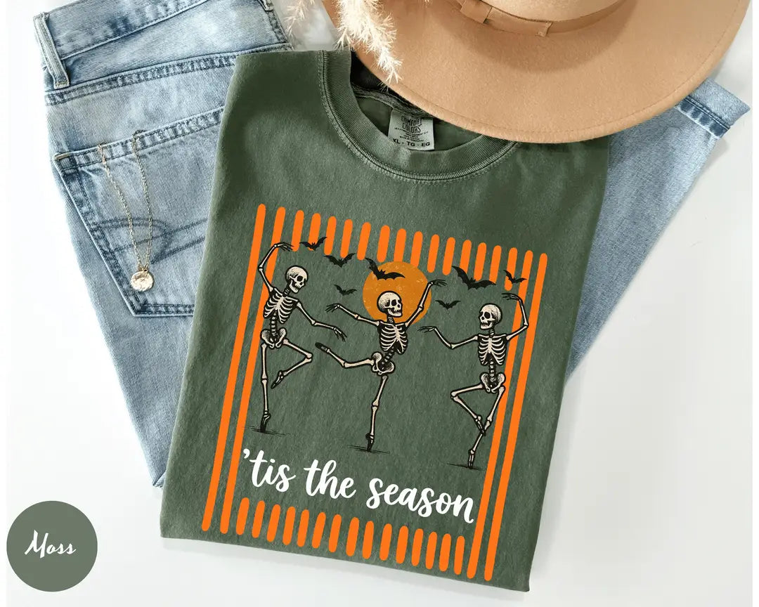 Moss Comfort Colors 1717 T-shirt with Dancing Skeleton design