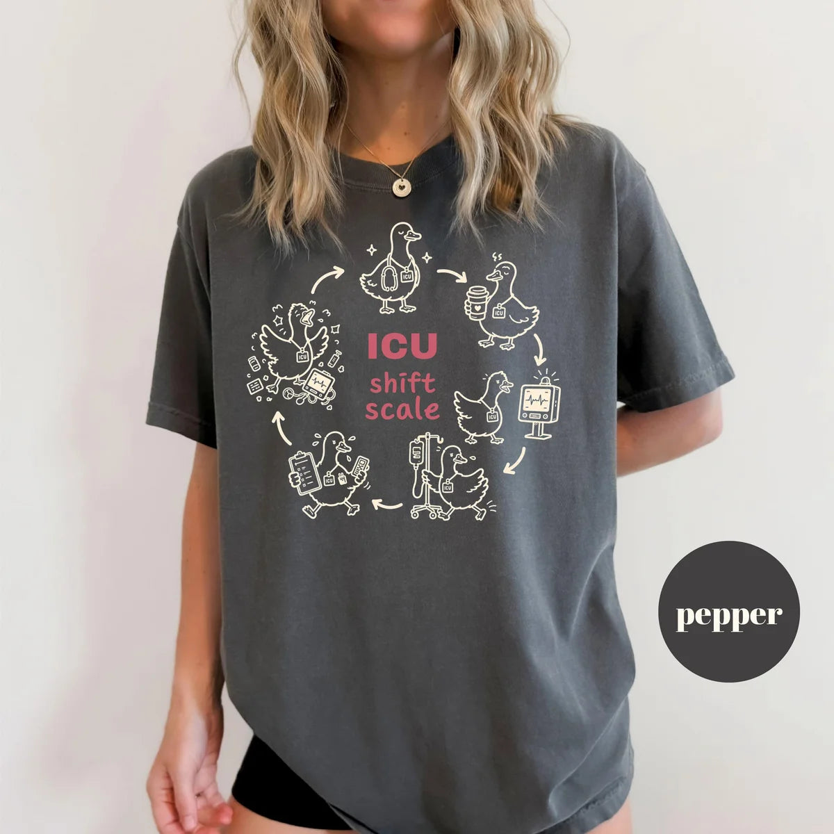 Pepper Comfort Colors 1717 T-shirt with ICU Nurse design
