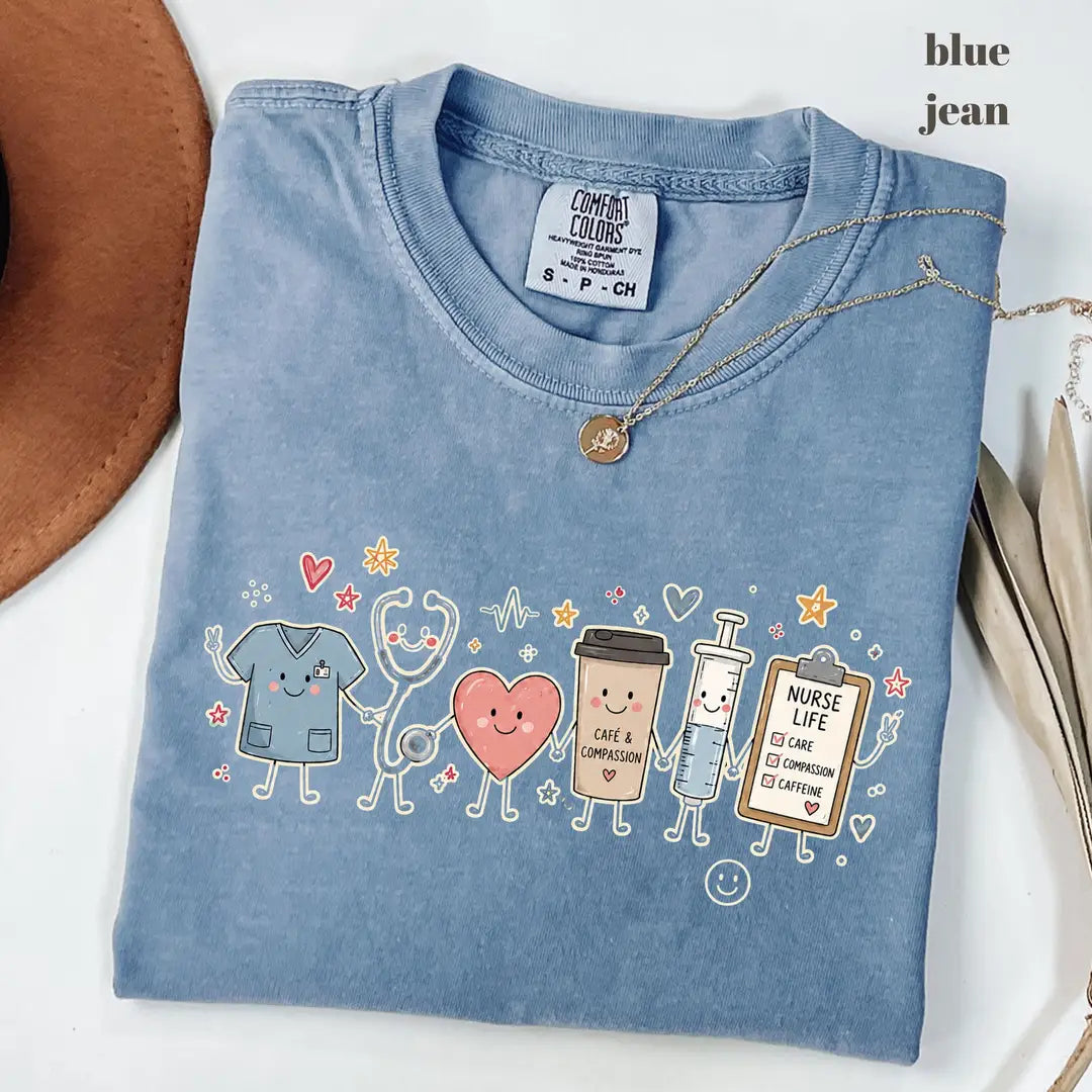 Blue Jean Comfort Colors 1717 T-shirt with Nurse Life design