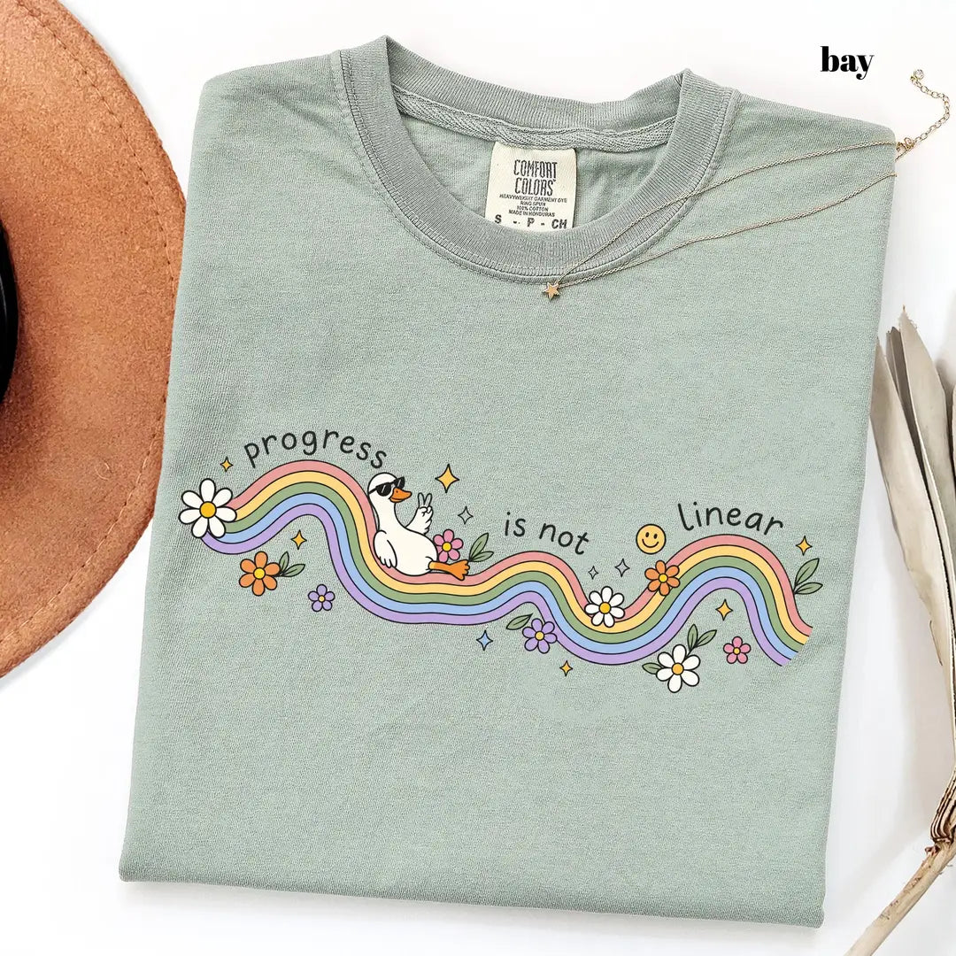 Bay Comfort Colors 1717 T-shirt with Progress Is Not Linear design worn by a model