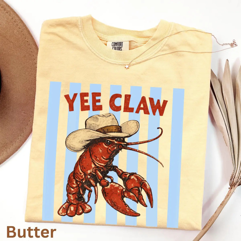 Butter Comfort Colors 1717 T-shirt with Lobster design, hero view.