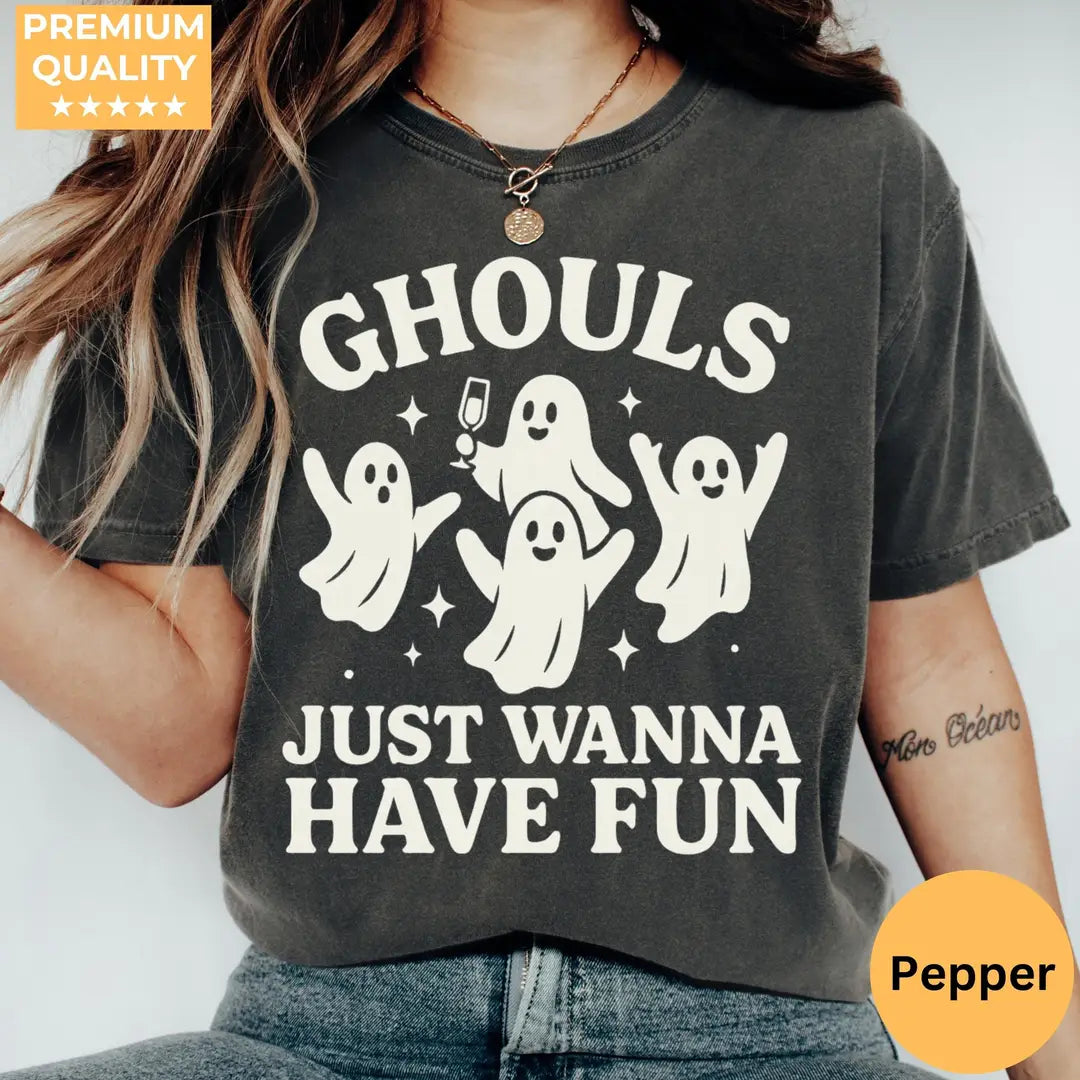 Ghouls Just Wanna Have Fun - Ghost Halloween Comfort Colors T-Shirt hero view in Pepper.