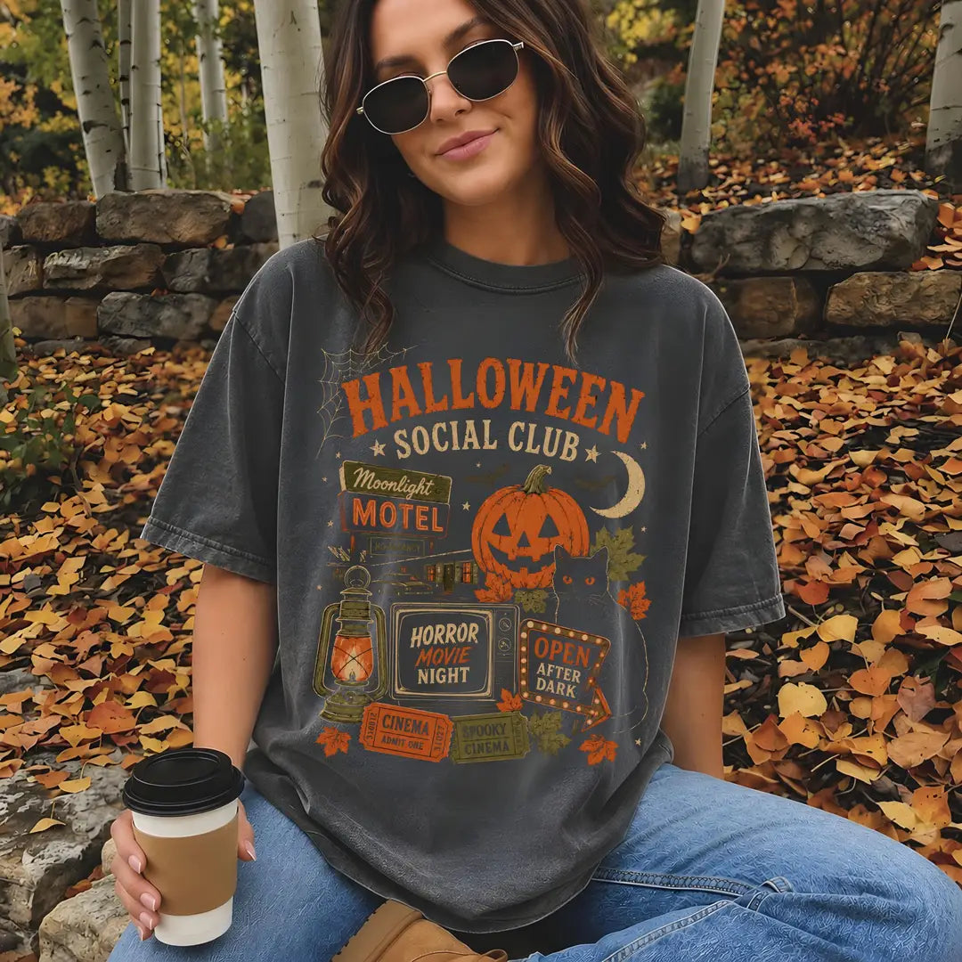 Comfort Colors 1717 T-shirt with Halloween Social Club design alternate view view 3