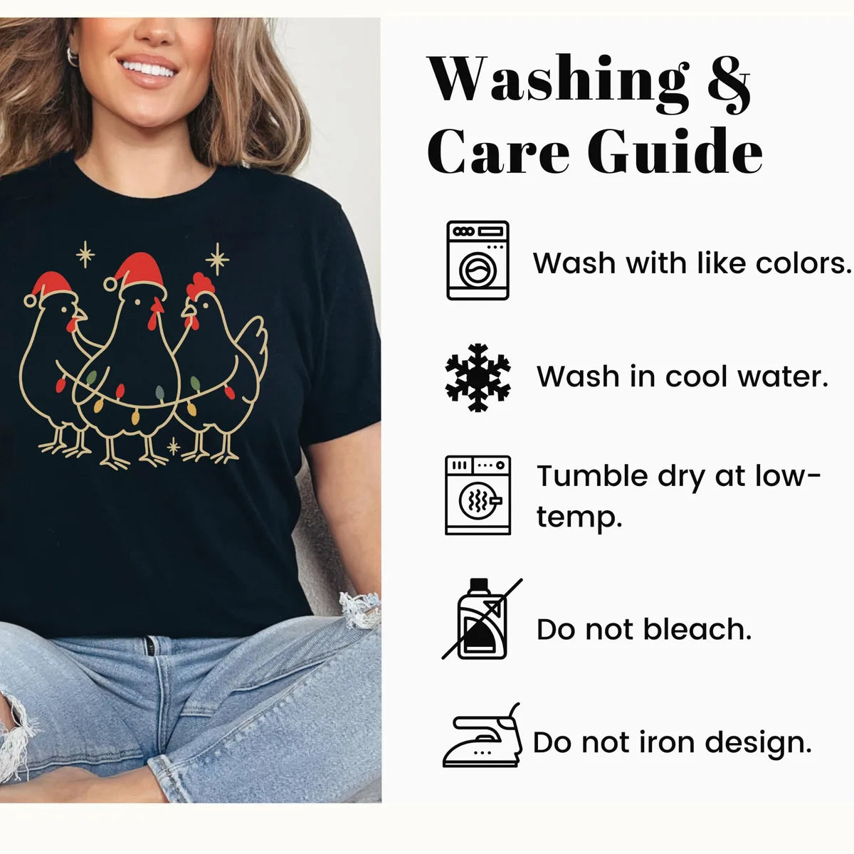 Crewneck sweatshirt care instructions card.