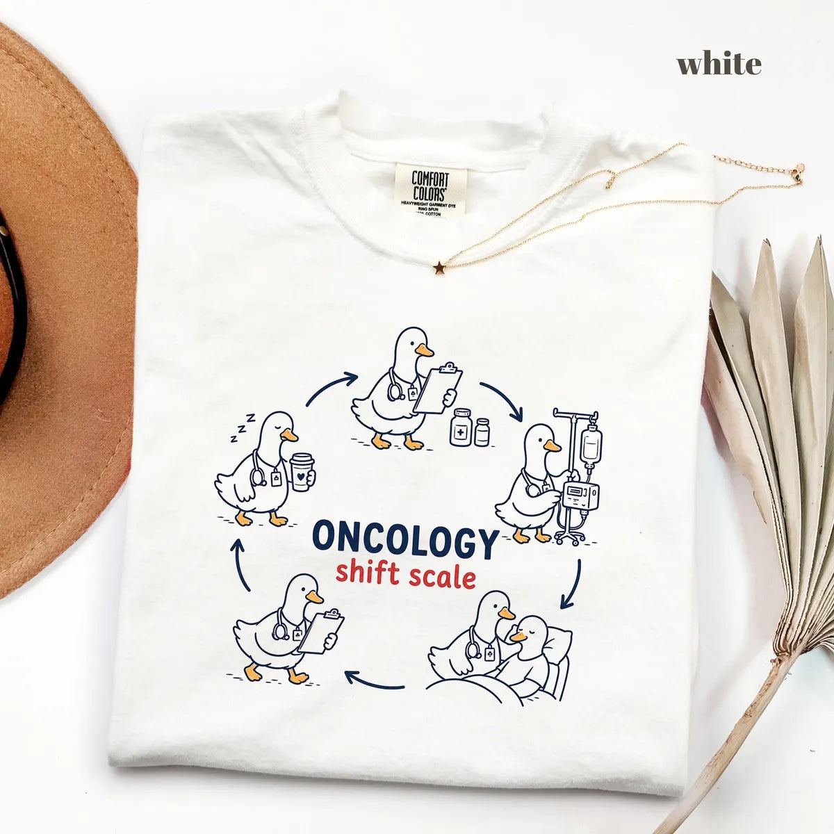 White Comfort Colors 1717 T-shirt with Oncology Nurse design view 2