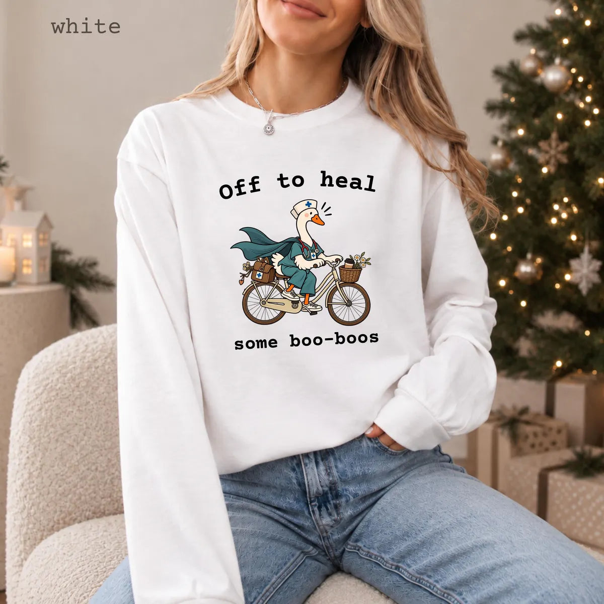 White Comfort Colors 1717 T-shirt with Nurse design
