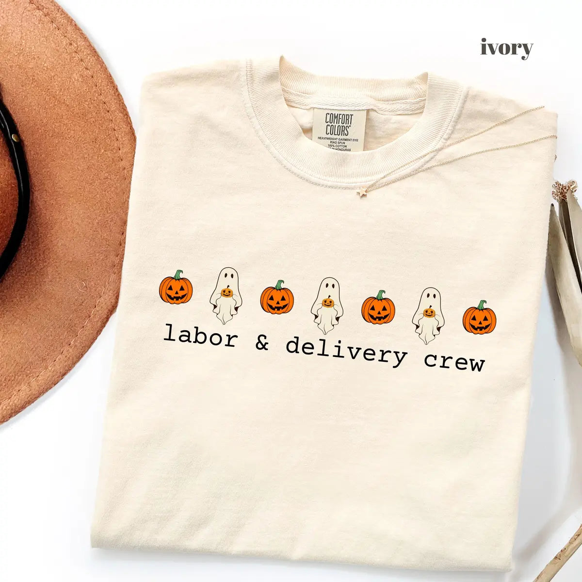 Ivory Comfort Colors 1717 T-shirt with L&D Nurse design