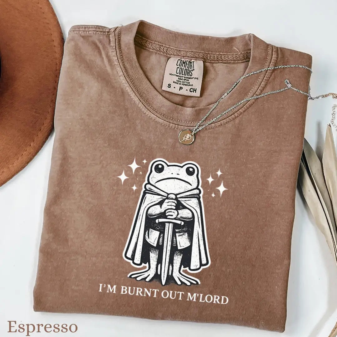 Espresso Comfort Colors 1717 T-shirt with Im Burnt Out MLord design, alternate product view.
