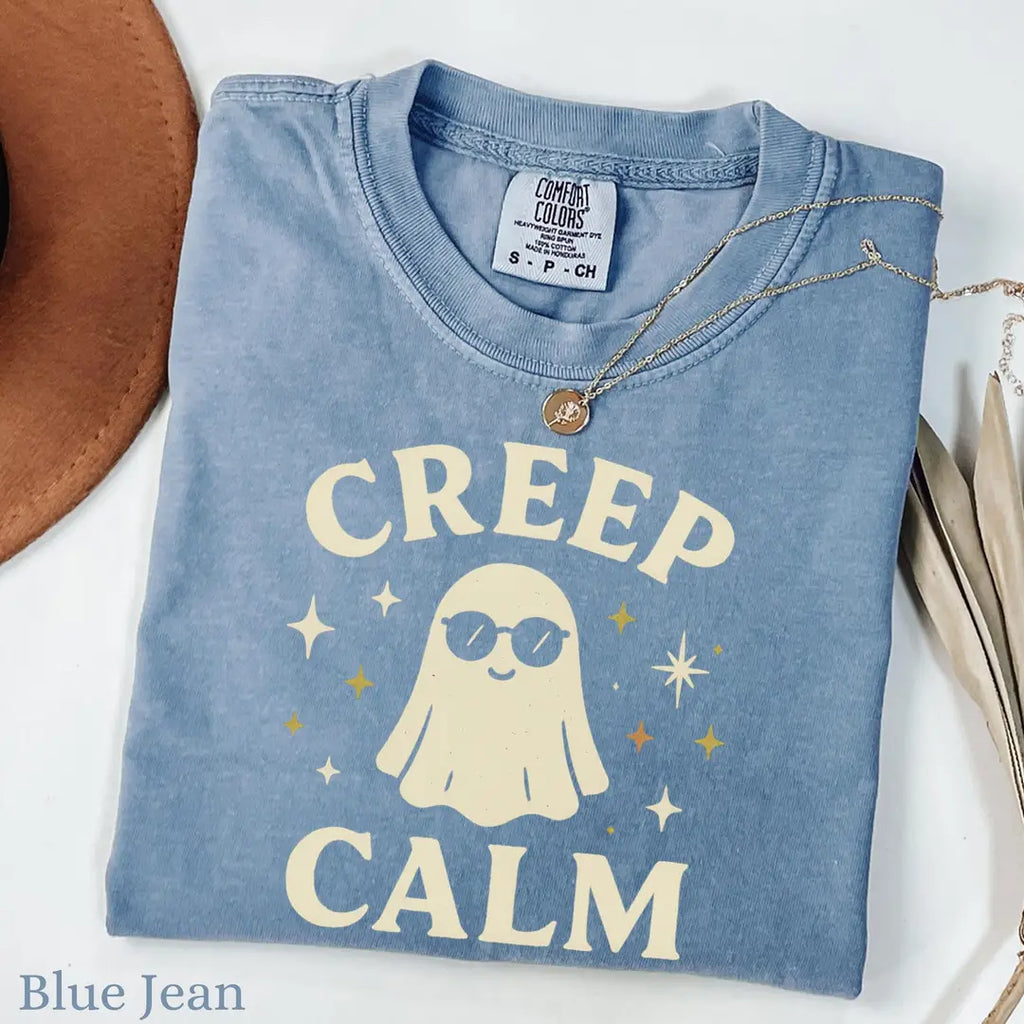 Creep Calm - Cool Ghost Halloween Comfort Colors T-Shirt alternate product view.