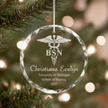 Personalized engraved crystal glass ornament featuring Nursing Graduation.
