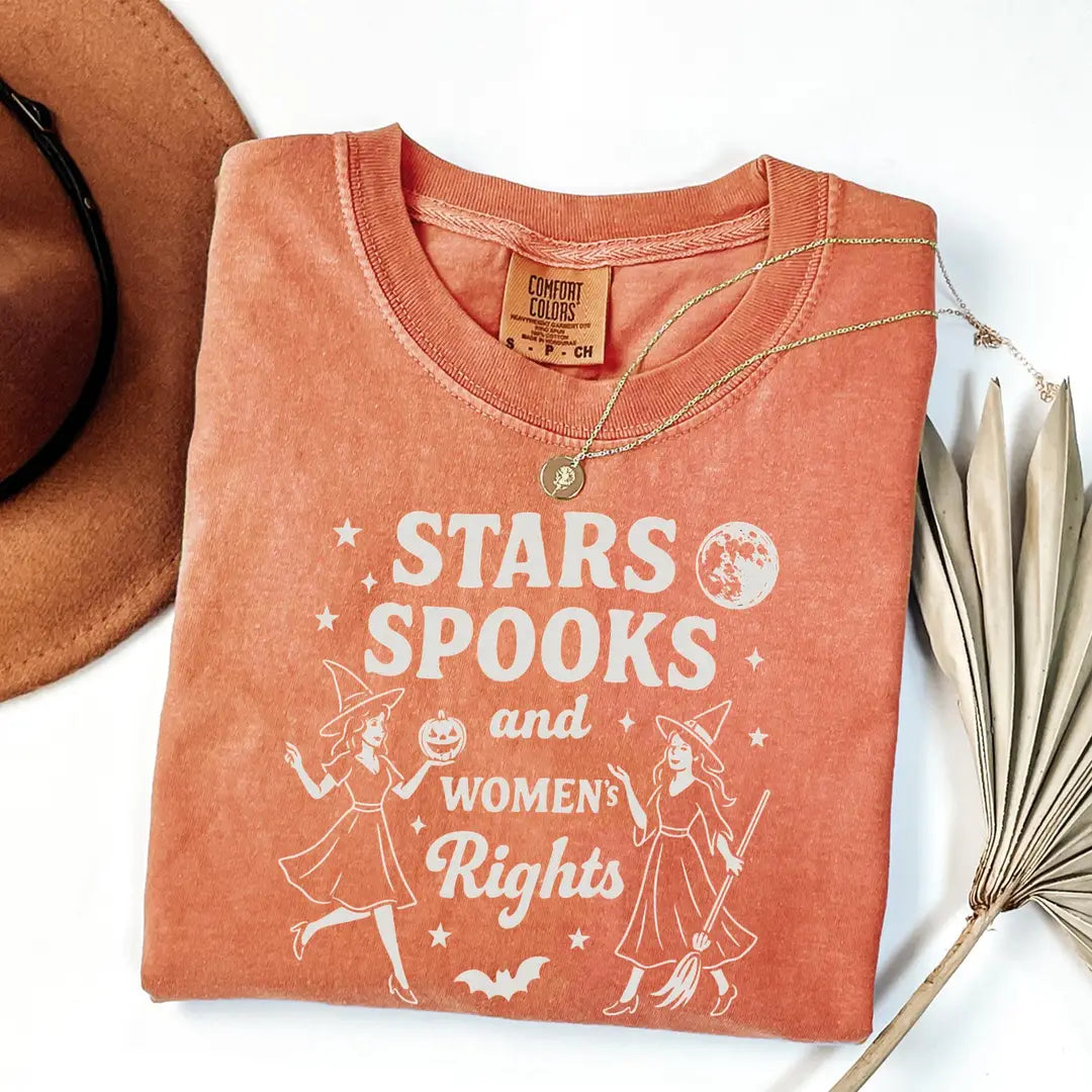 Stars Spooks & Women's Rights - Witch Halloween Comfort Colors T-Shirt alternate product view in Yam.