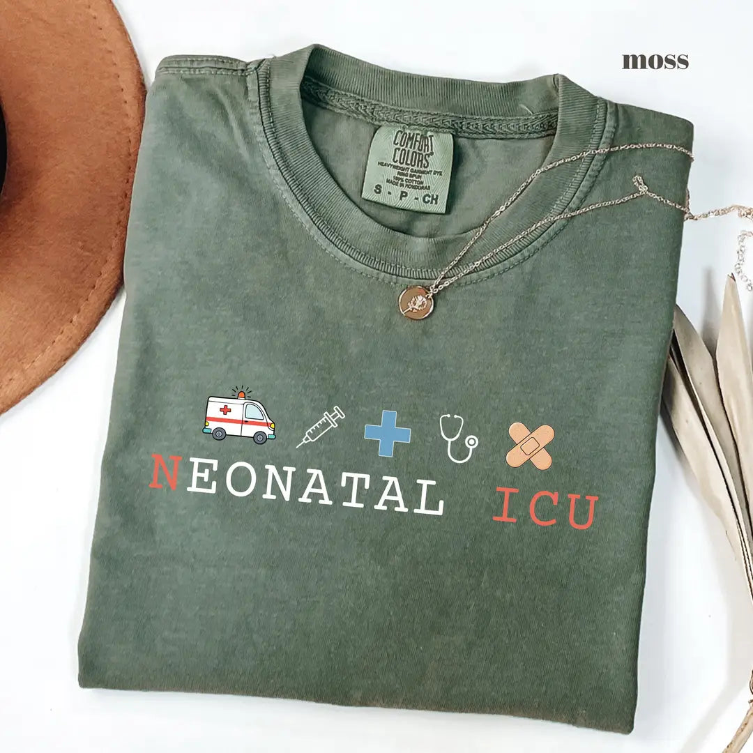 Moss Comfort Colors 1717 T-shirt with NICU Nurse design